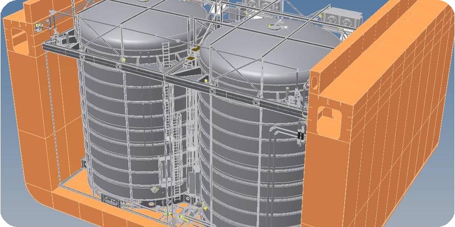 Cross-section of specialised ship tanks for bulk liquid-food transport